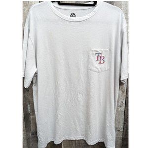 Tampa Bay Rays Women's T-Shirt Greige Multicolor Logo Pocket Majestic